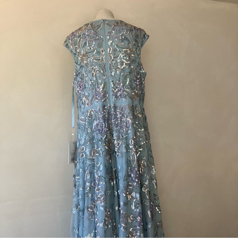 Mac Duggal | Sequined High Neck Baby Blue Cap Sleeve A Line Gown Plus Size - Picture 8 of 15